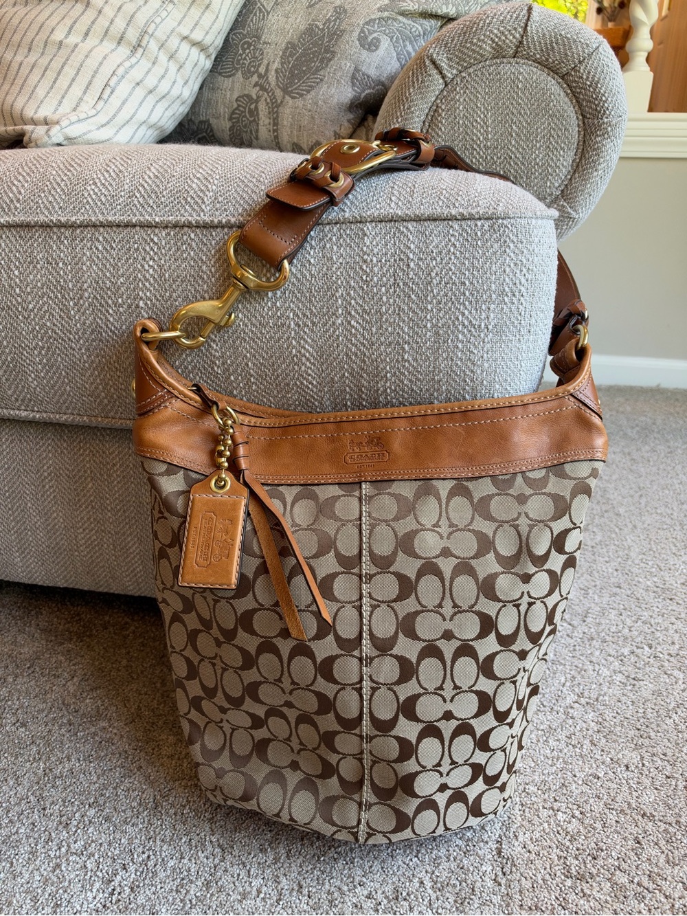 Coach Bleecker Signature Duffle Bucket Hobo Bag #11438